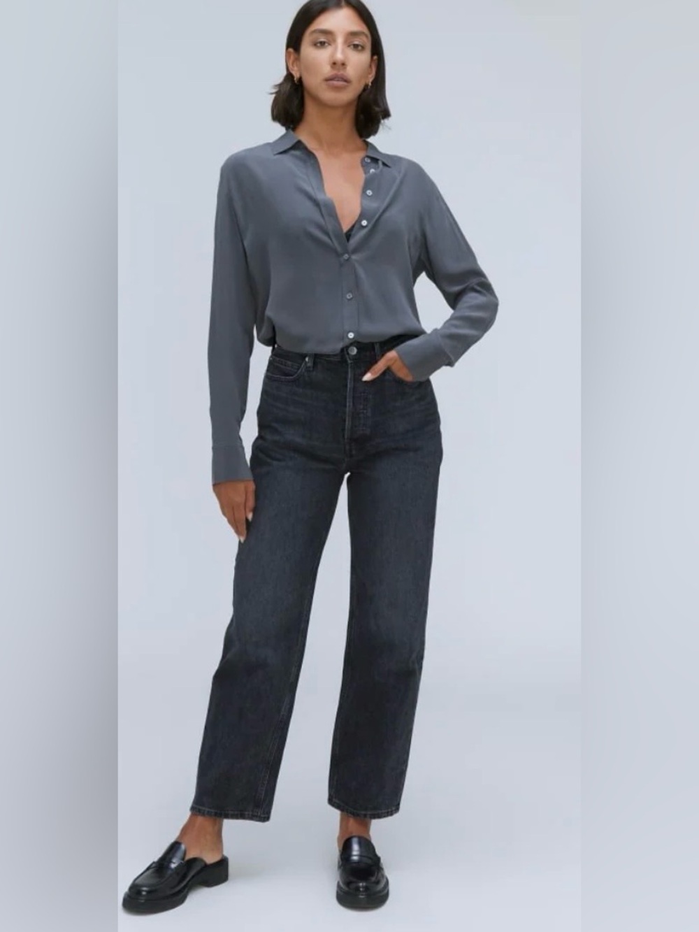 Everlane High-Rise Straight Leg Jeans in Washed Black